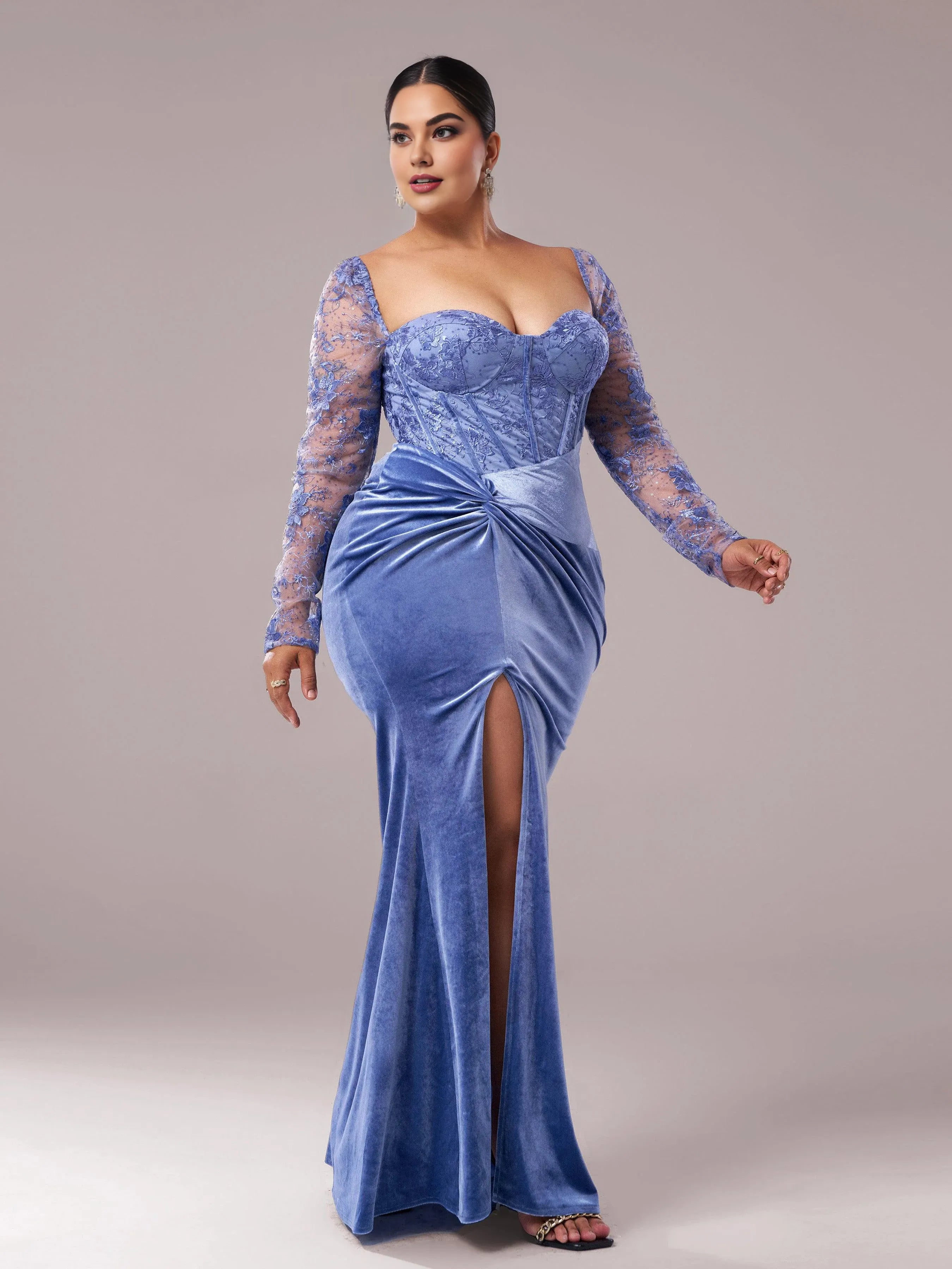 Charming Mermaid Sweetheart Neck Long Sleeve Lace Up Floor-Length Plus Size Prom Dress